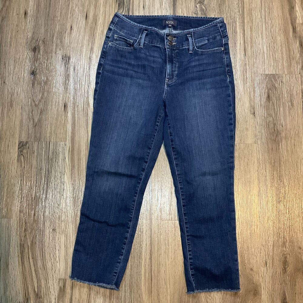 NYDJ Not Your Daughters Jeans‎ Lift Tuck Blue Denim Size 8 Raw Hem Stretch